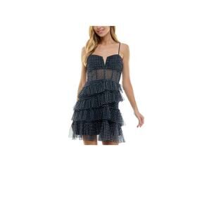 City Studios Dot-Print Tiered-MeshCorset Dress Size XXL